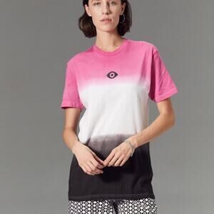 Veda Women's Pink White & Black Ombre Tie Dye T-Shirt Size Small